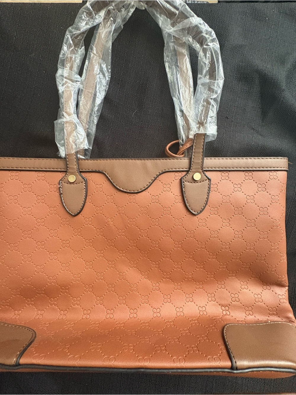 Women's Tan Embossed Tote Bag - Stylish Everyday Carry